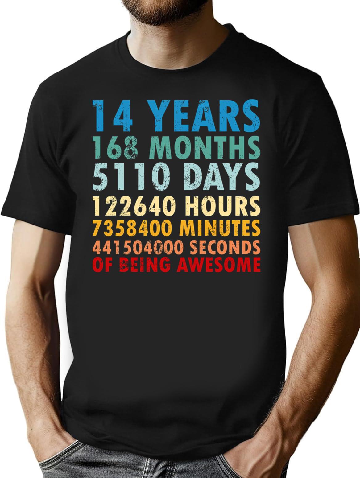 14 Years Of Being Awesome Gifts 14 Years Old 14 Birthday Retro Anniversary T-Shirt - Black