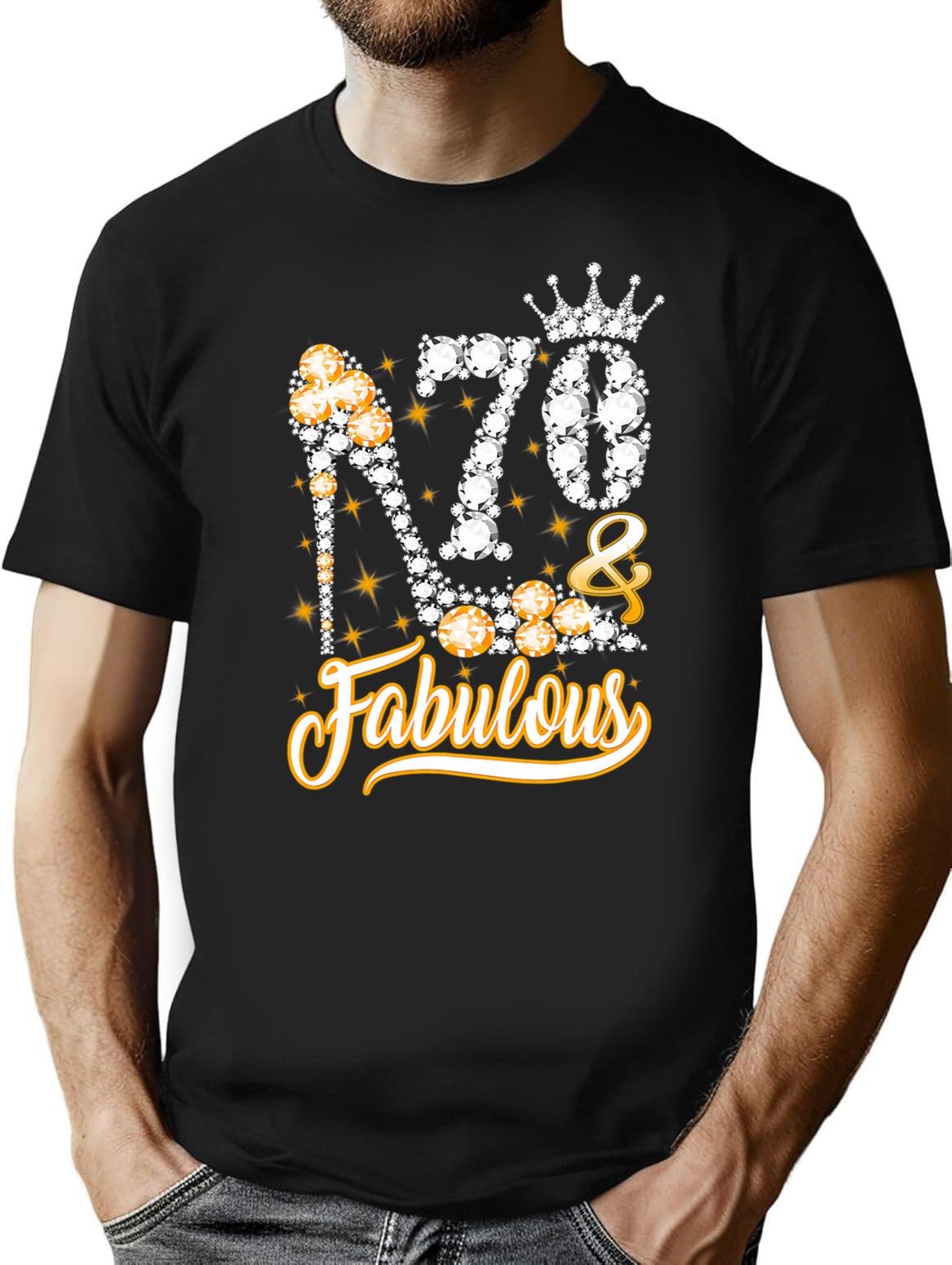 70 Fabulous 70 Years Old 70th Birthday Diamond Crown Shoes T-Shirt - Black