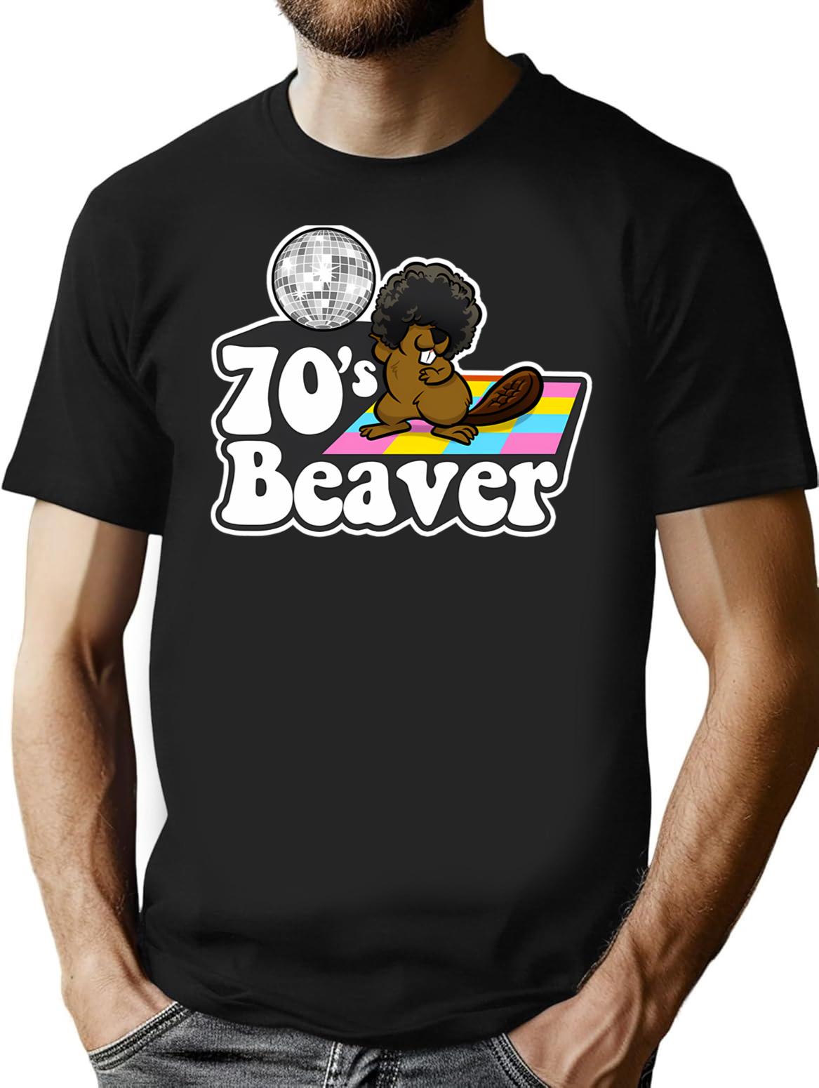 70's Beaver T-Shirt - Retro Graphic Tee for Men & Women - Black