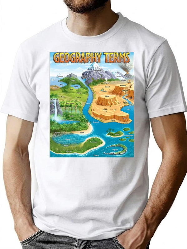 90's Geography Terms Map Meme T-Shirt - Retro Graphic Tee for Men & Women - White