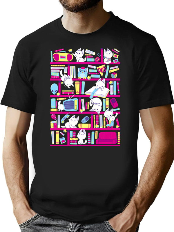 90s Library T-Shirt - Retro Graphic Tee for Men & Women - Black