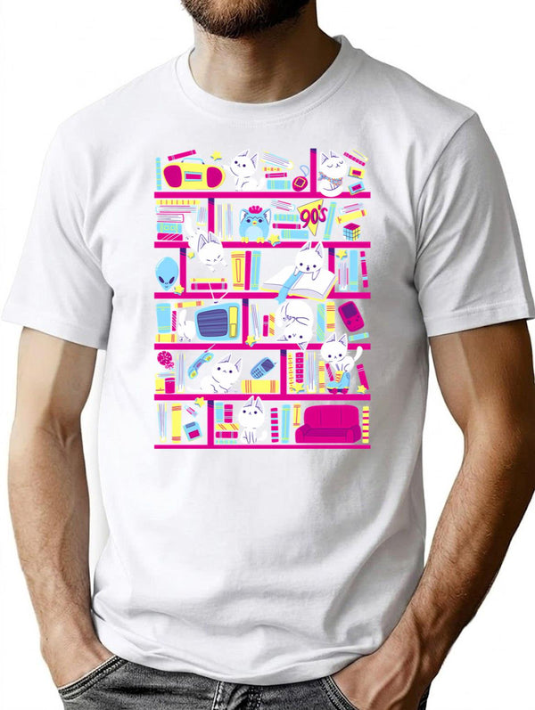 90s Library T-Shirt - Retro Graphic Tee for Men & Women - White