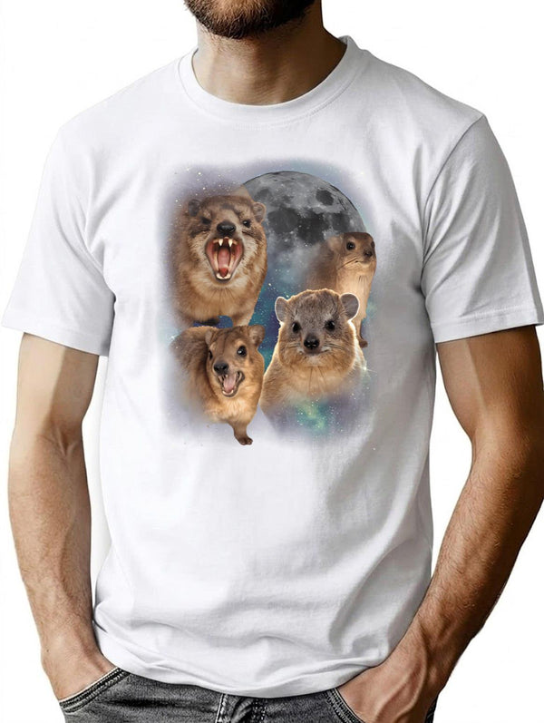 90s Retro Screaming Rock Hyraxes Moon T-Shirt - White