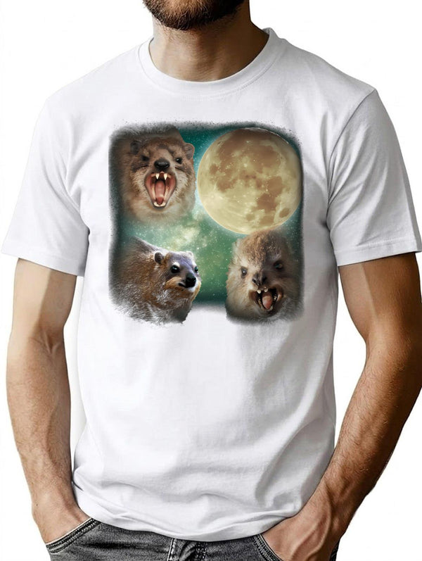 90s Vintage Retro Hyraxes Moon Meme T-Shirt - White