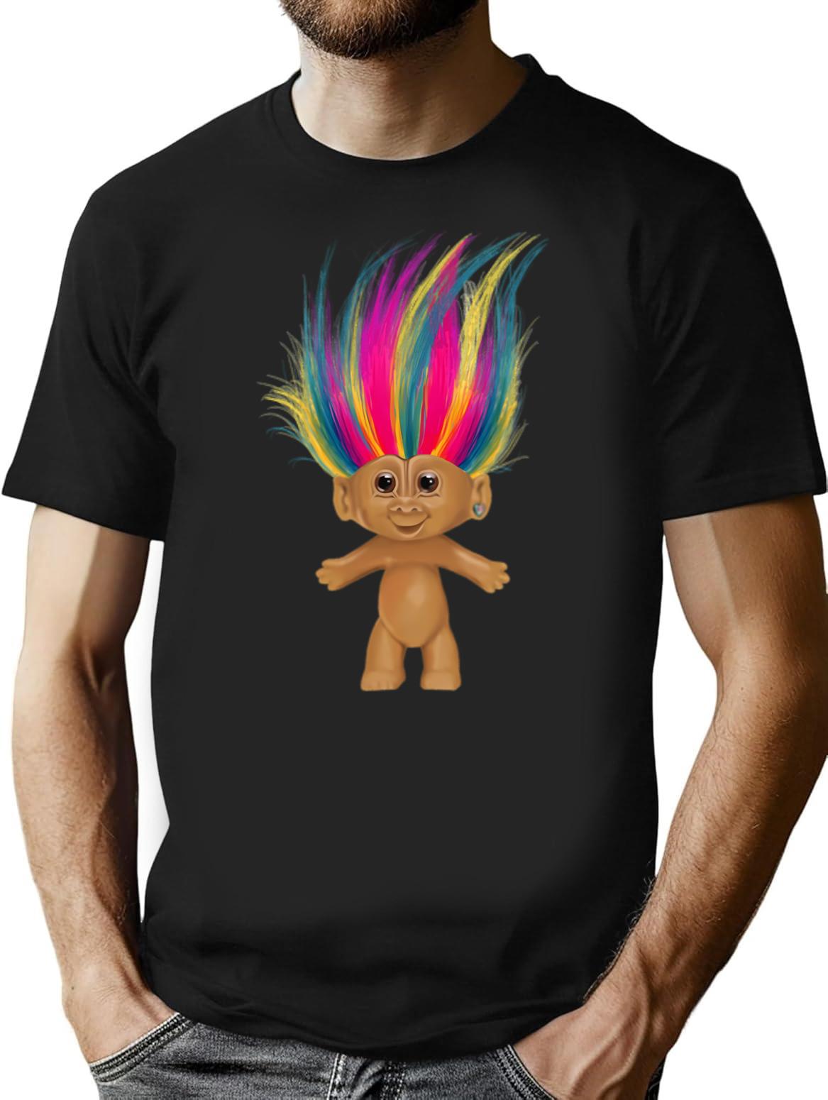 A Silly Troll Doll T-Shirt - Retro Graphic Tee for Men & Women - Black
