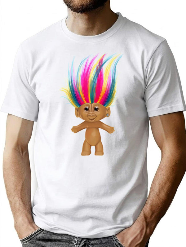A Silly Troll Doll T-Shirt - Retro Graphic Tee for Men & Women - White