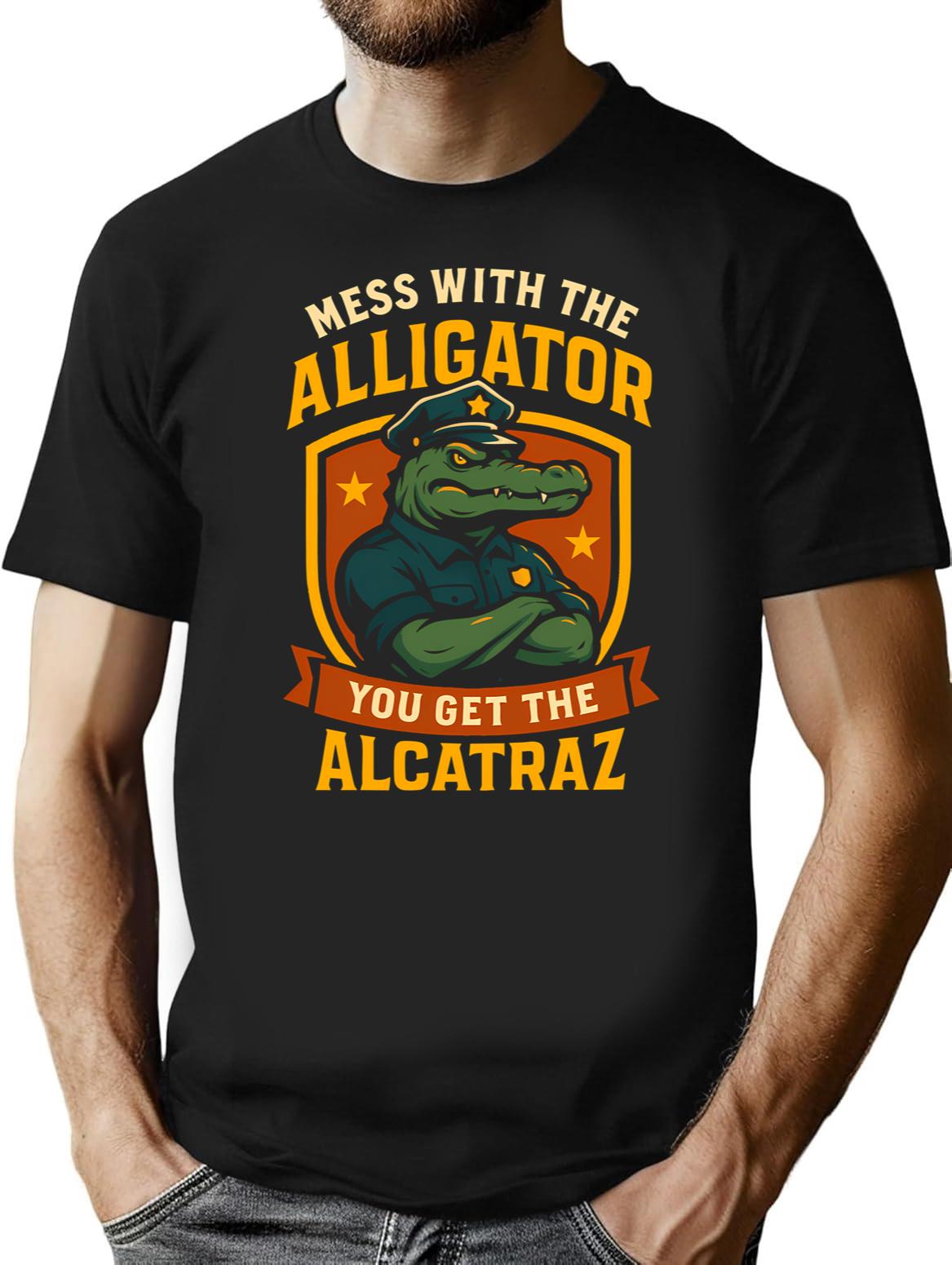 Alligator Alcatraz Funny Police Gator Parody Alcatraz Pun Black T-Shirt - Black