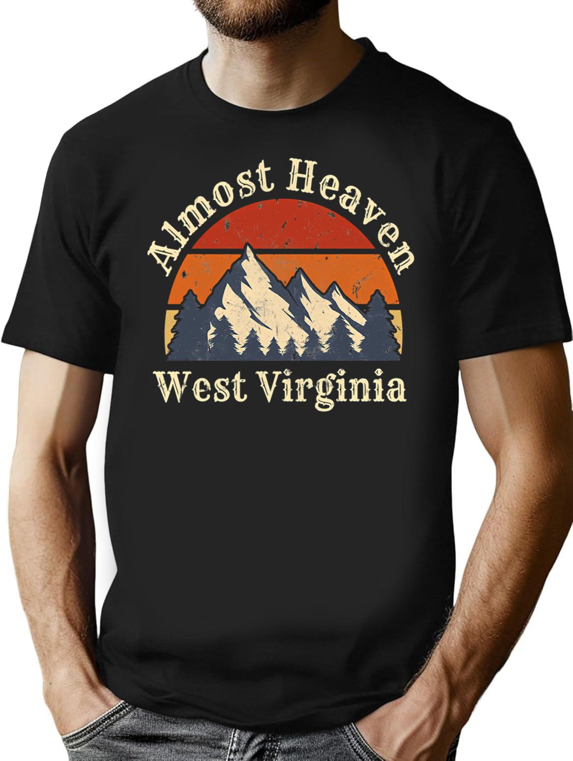 Almost Heaven West Virginia Mountains Wv Home Retro Sunset T-Shirt - Black