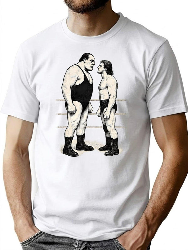 Andre Vs Hogan T-Shirt - Retro Graphic Tee for Men & Women - White