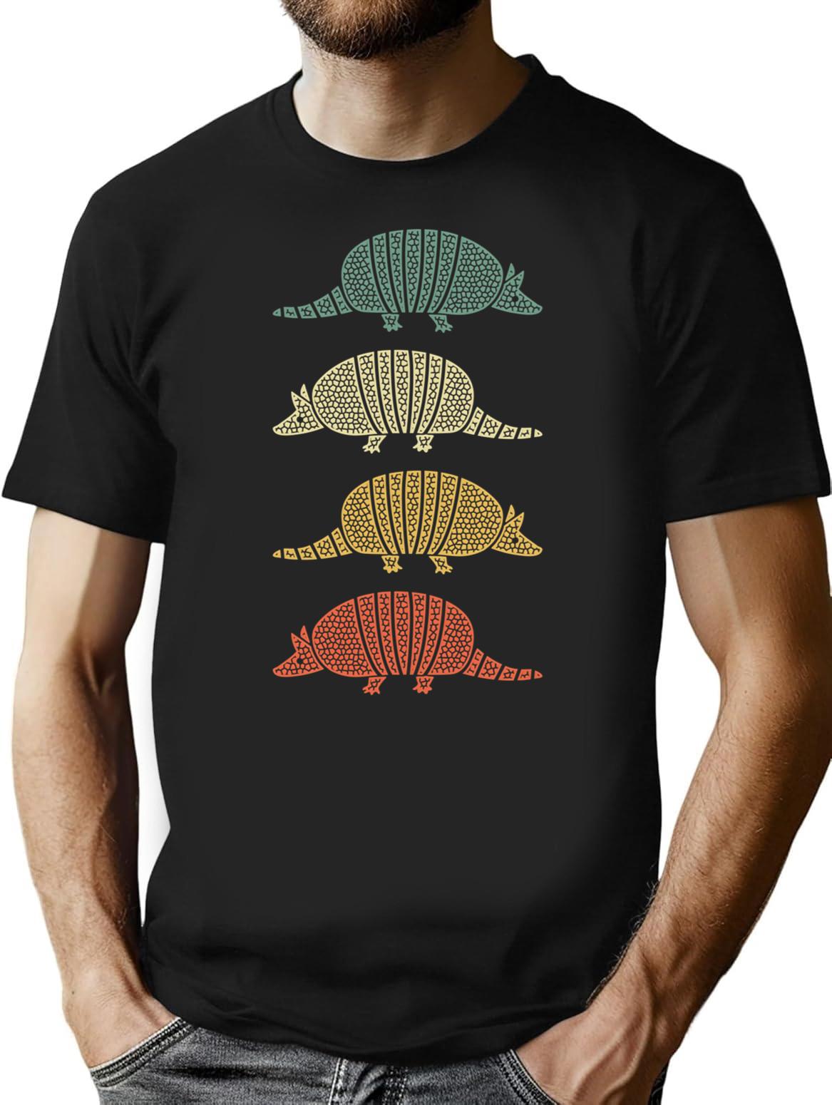 Armadillo Vintage Pattern T-Shirt - Retro Graphic Casual Tee - Black