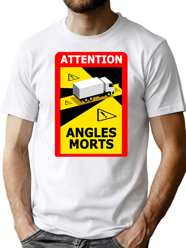 Attention Angles Morts T-Shirt - Retro Graphic Tee for Men & Women - White