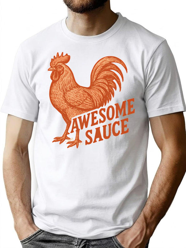 Awesome Sauce Rooster T-Shirt - Retro Graphic Tee for Men & Women - White