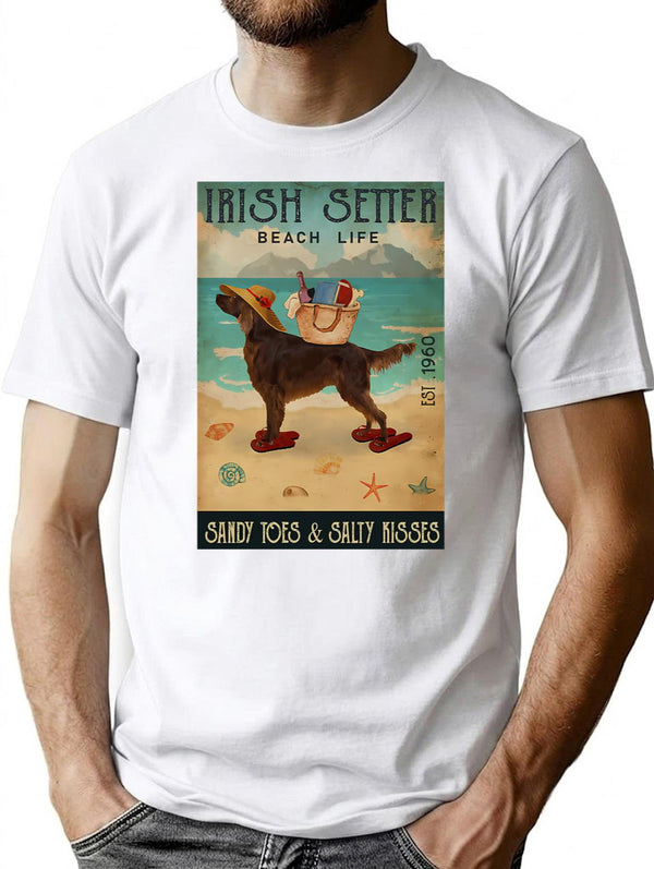 Beach Life Sandy Toes Irish Setter Dog T-Shirt - White