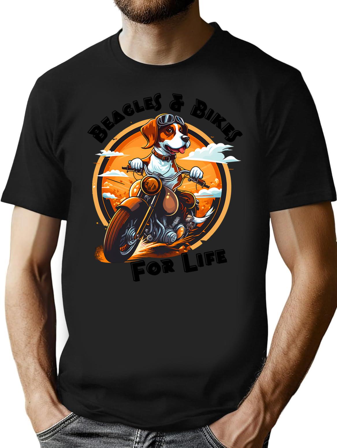 Beagles And Bikes Dog Riding Motorcycle T-Shirt - Black