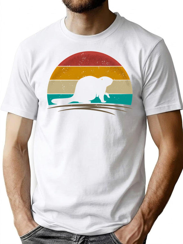 Beaver Retro Vintage Beaver Lover T-Shirt - Retro Graphic Casual Tee - White