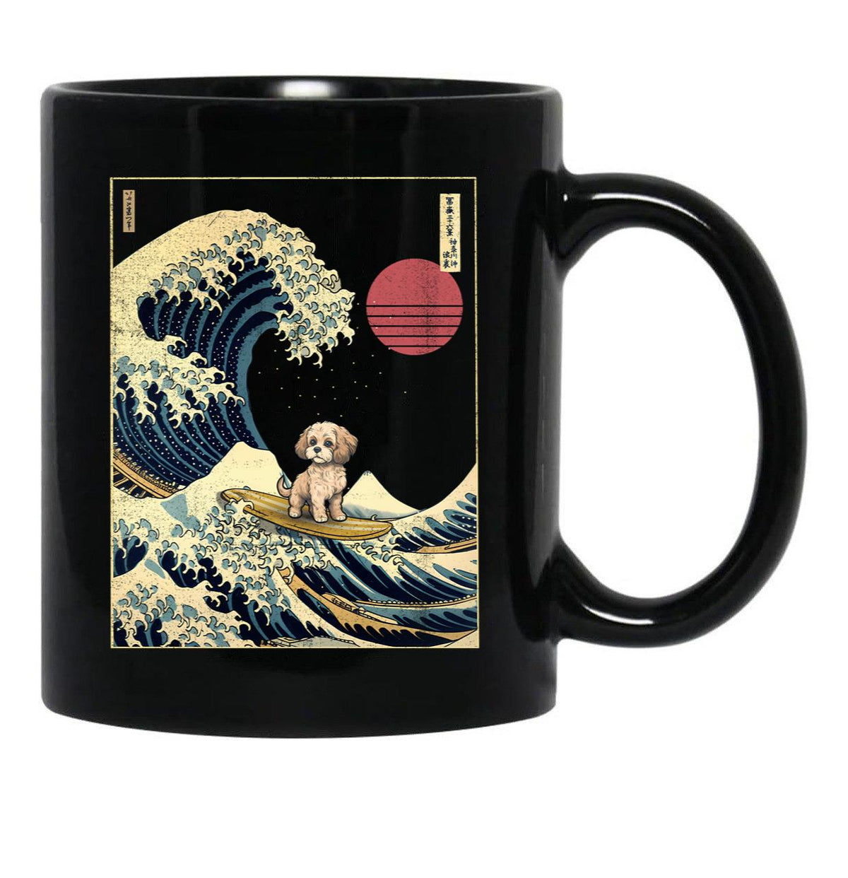 Cavachon Kanagawa Japanese Surfing Wave Black Coffee Mug, Gift Coffee Mug - Black