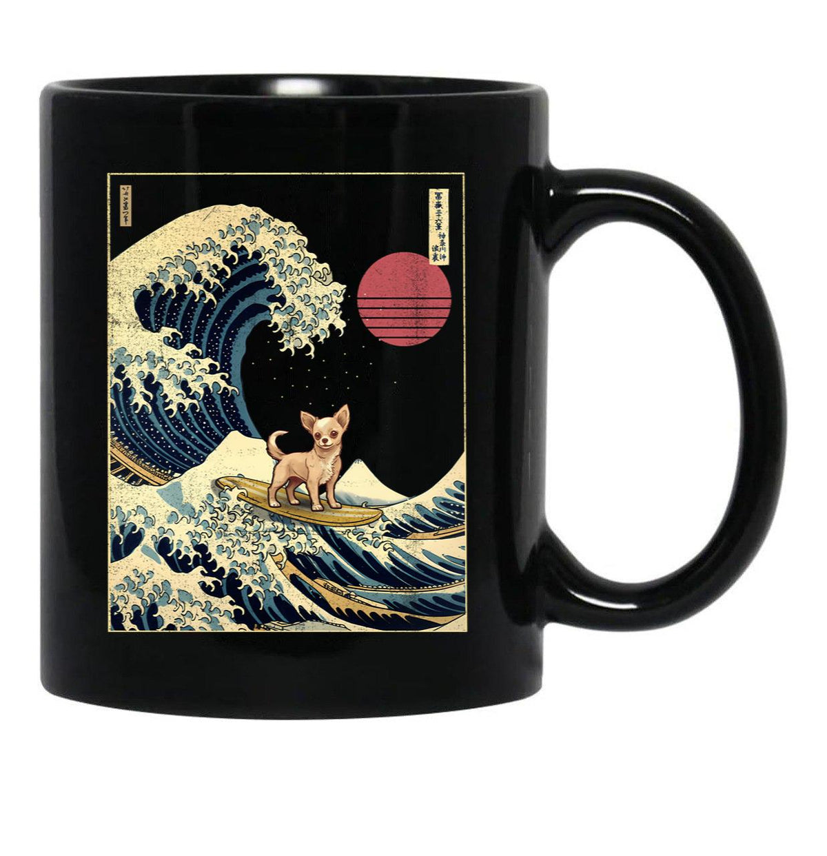 Chihuahua Kanagawa Japanese Surfing Wave Black Coffee Mug, Gift Coffee Mug - Black