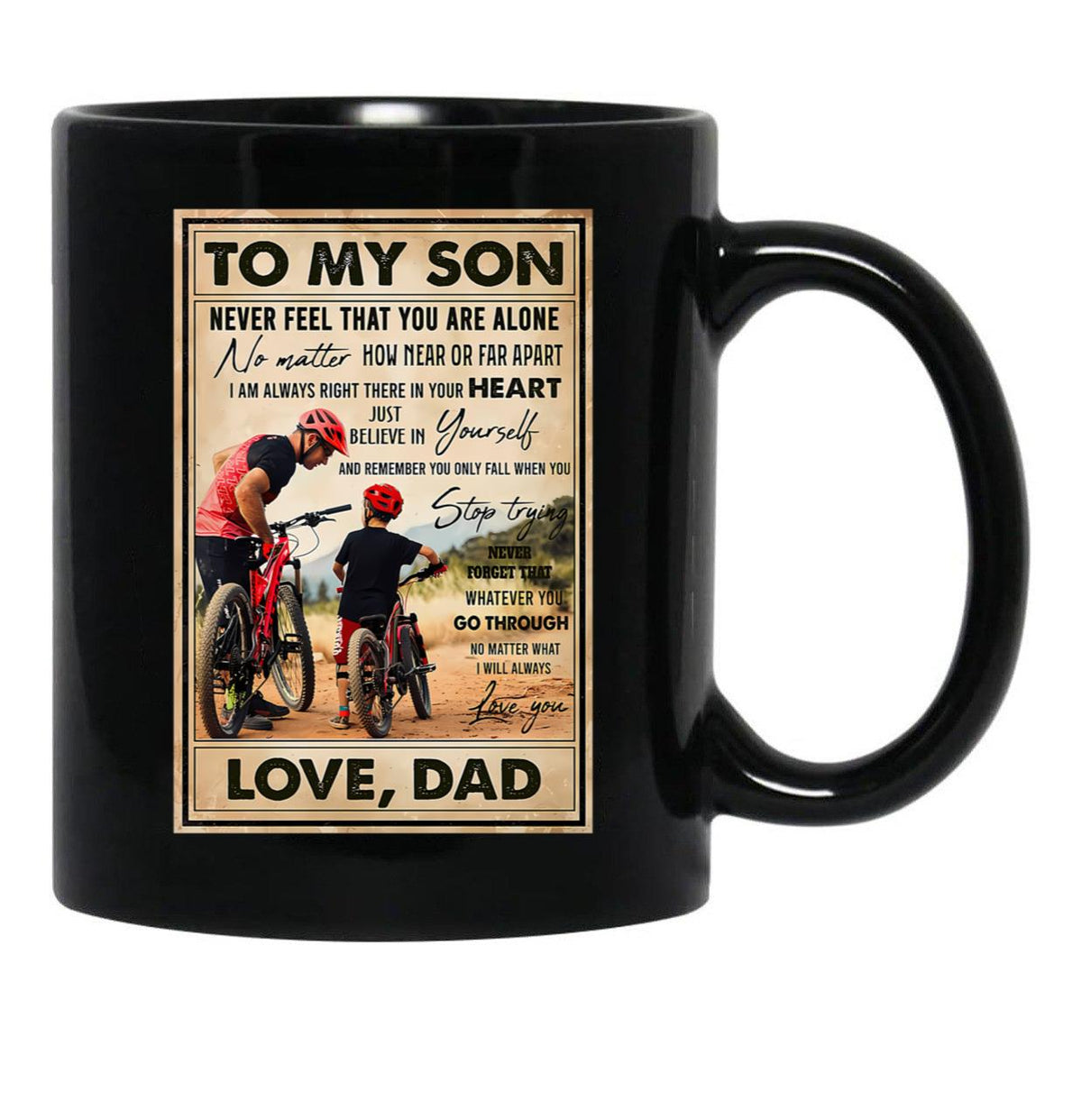 Cycling Son And Dad Art Black Coffee Mug - Black