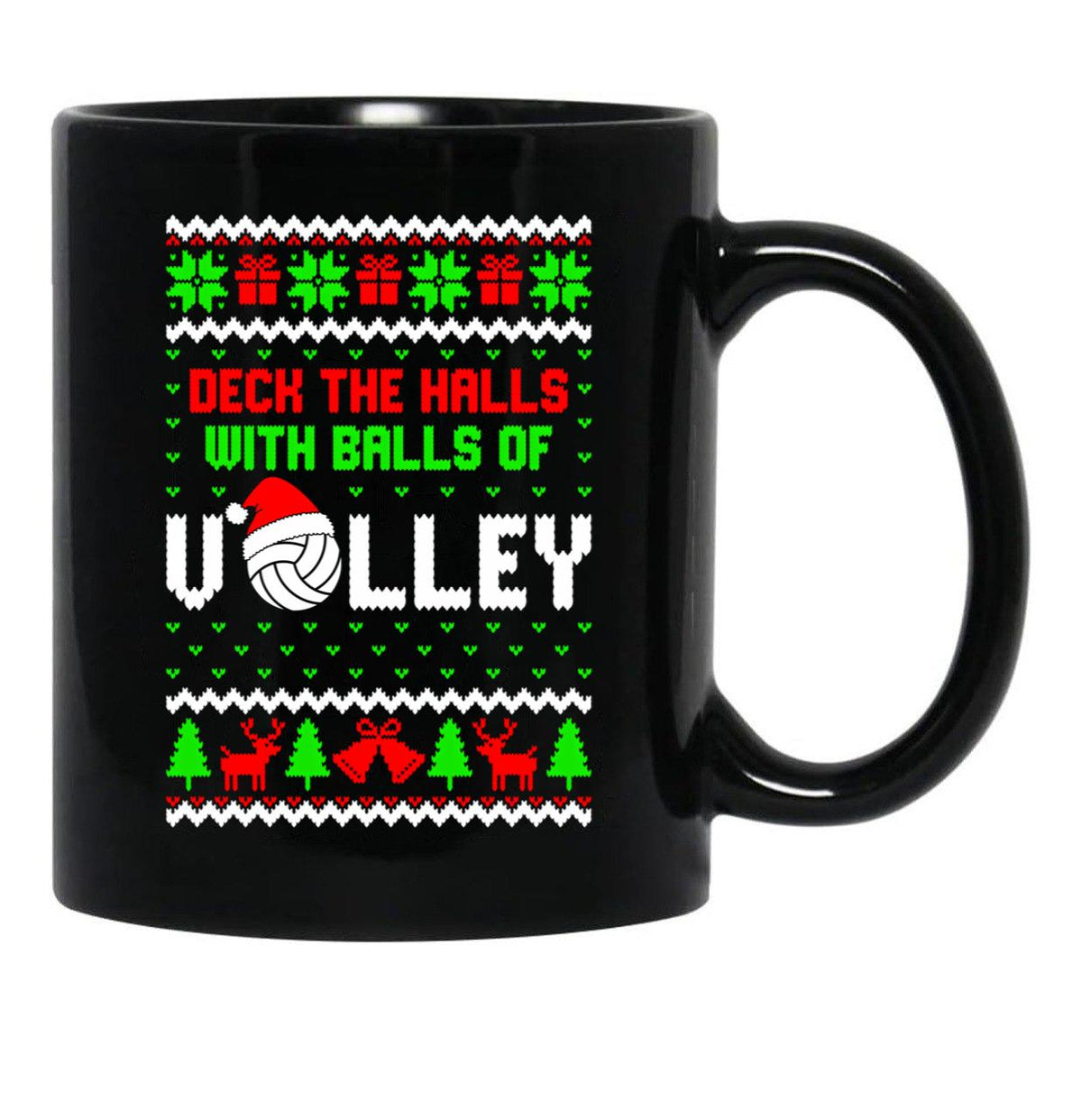 Deck The Halls With Balls Of Volley Funny Holiday Black Coffee Mug, Gift Coffee Mug - Black