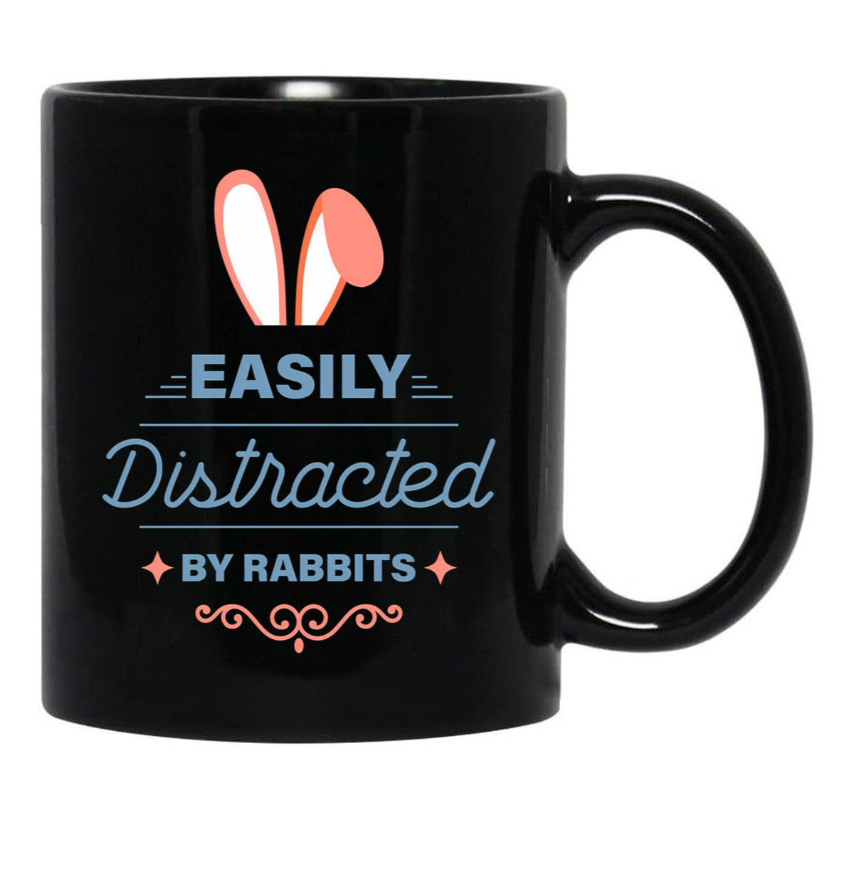 Easily Distracted By Rabbits Black Coffee Mug, Gift Coffee Mug - Black