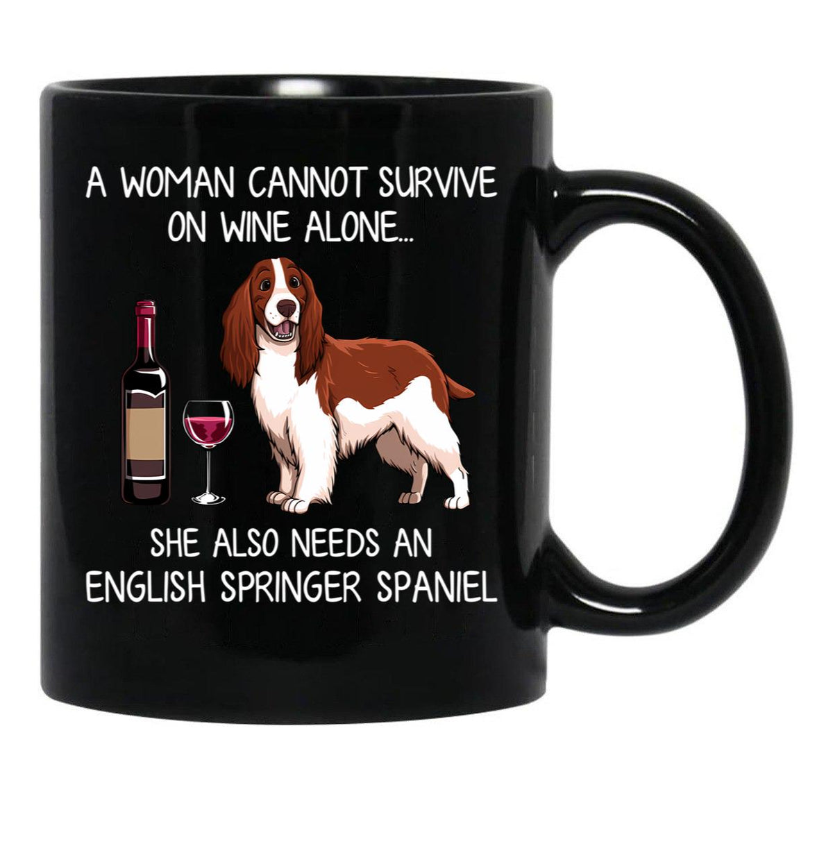 English Springer Spaniel And Wine Funny Dog Black Coffee Mug, Gift Coffee Mug - Black
