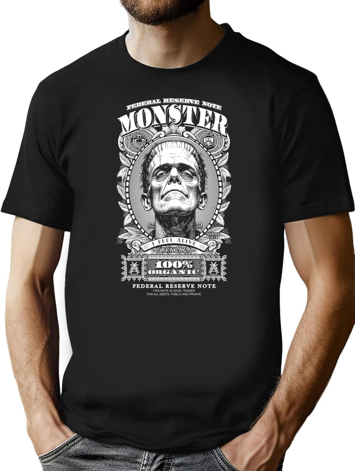 Frankenstein Monster Halloween Banknote Horror Dollar Money T-Shirt for Men & Women, T-Shirts Graphic Tee - Black