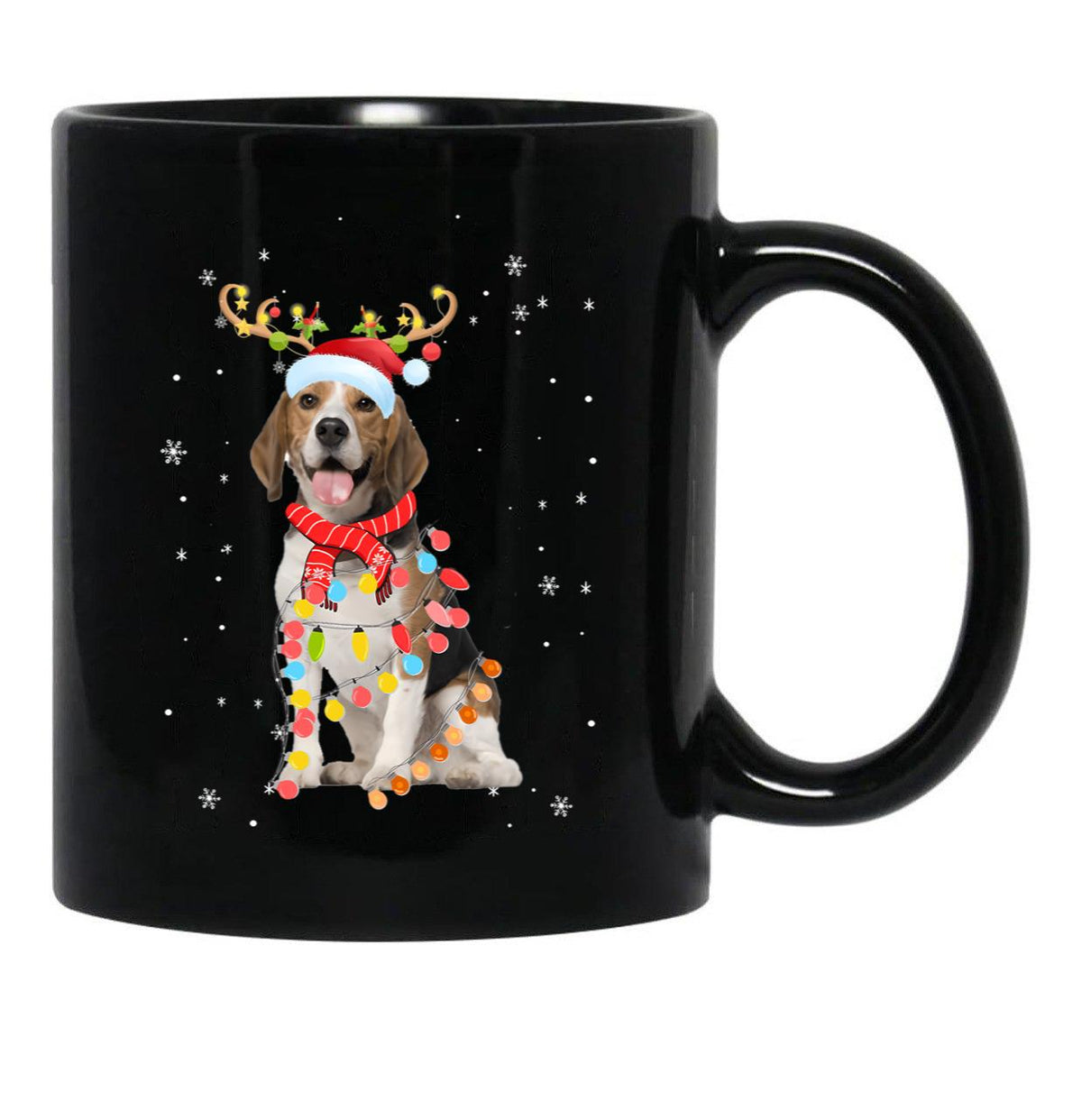 Funny Beagle Christmas Tree Santa Reindeer Pajamas Black Coffee Mug, Gift Coffee Mug - Black