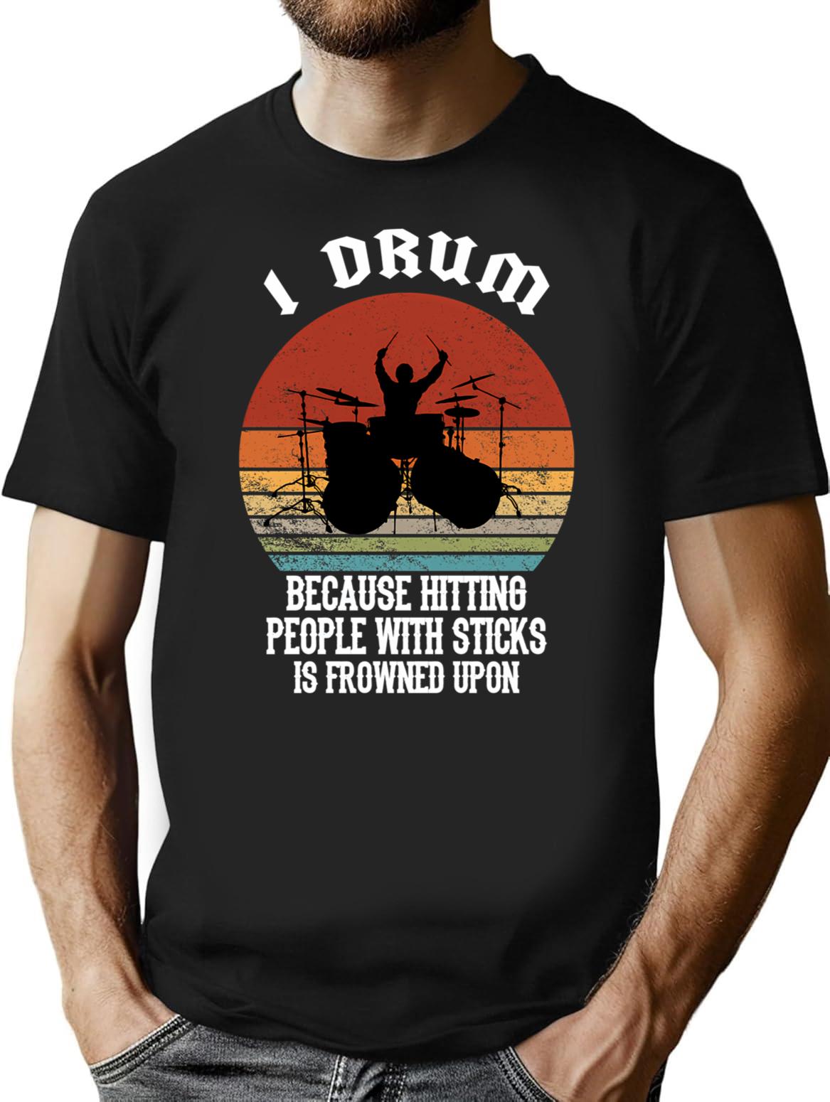 Funny Drummer Retro Vintage Sunset Drum Birthday Party T-Shirt - Black