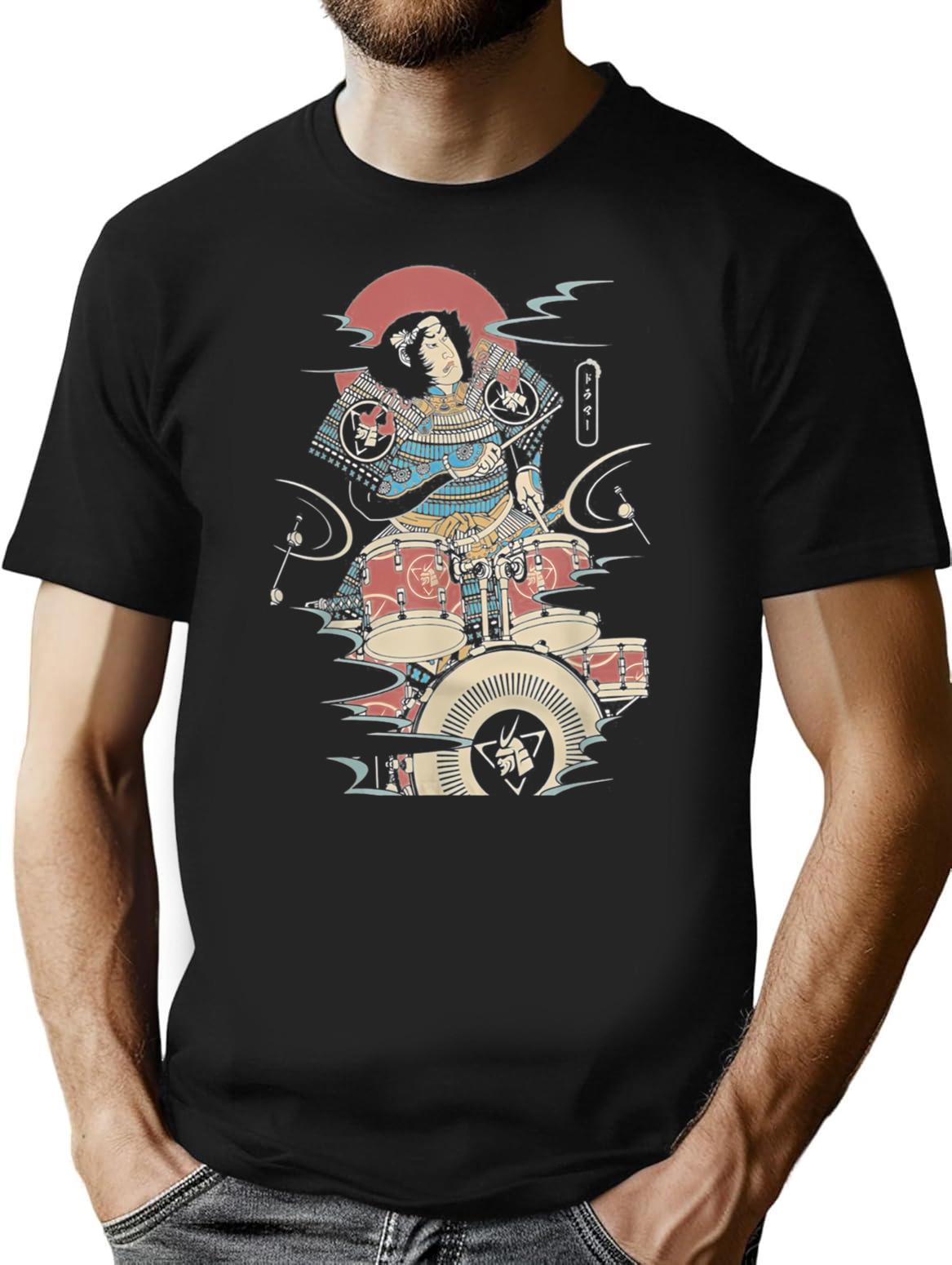 Funny Drummer Samurai No.6 Warrior Japanese Lover T-Shirt - Black
