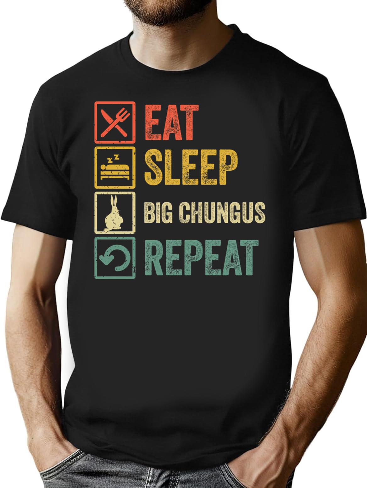 Funny Eat Sleep Big Chungus Repeat Retro Vintage T-Shirt - Black
