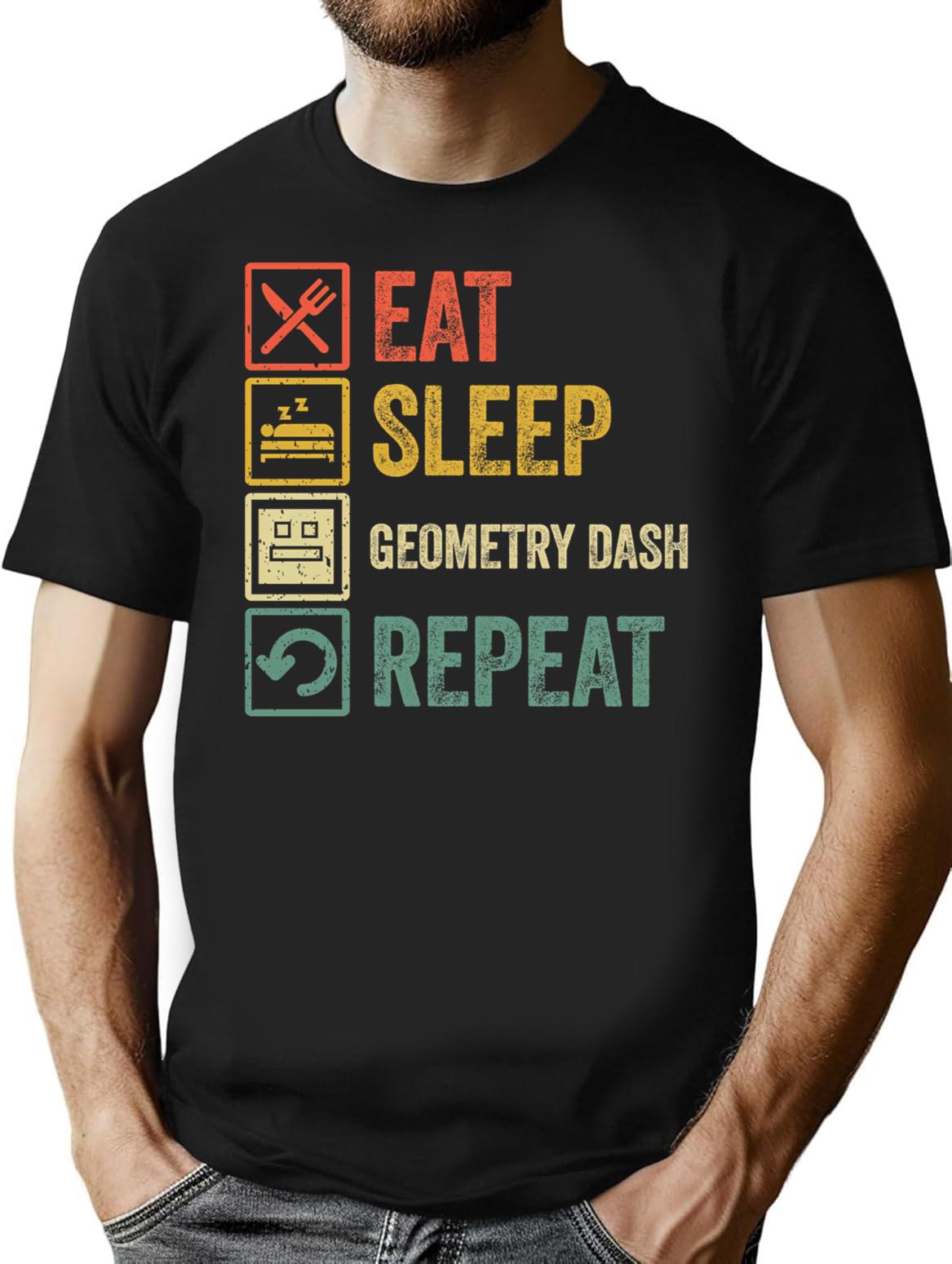 Funny Eat Sleep Geometry Dash Repeat Retro Vintage T-Shirt - Black