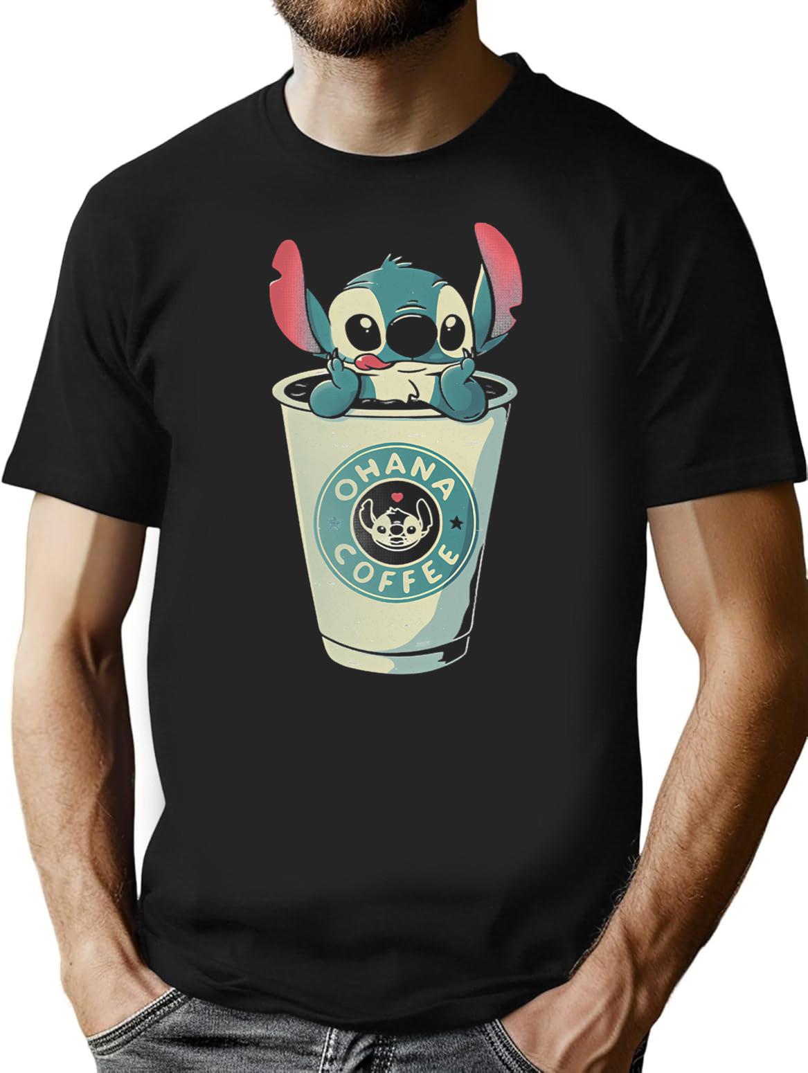 Funny Gifts Long Sleeve Ohana Coffee Vintage Photograp T-Shirt - Black
