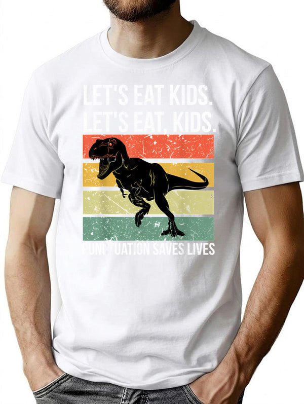 Funny Let's Eat Kids Punctuation Saves Lives Grammar T-Shirt - White