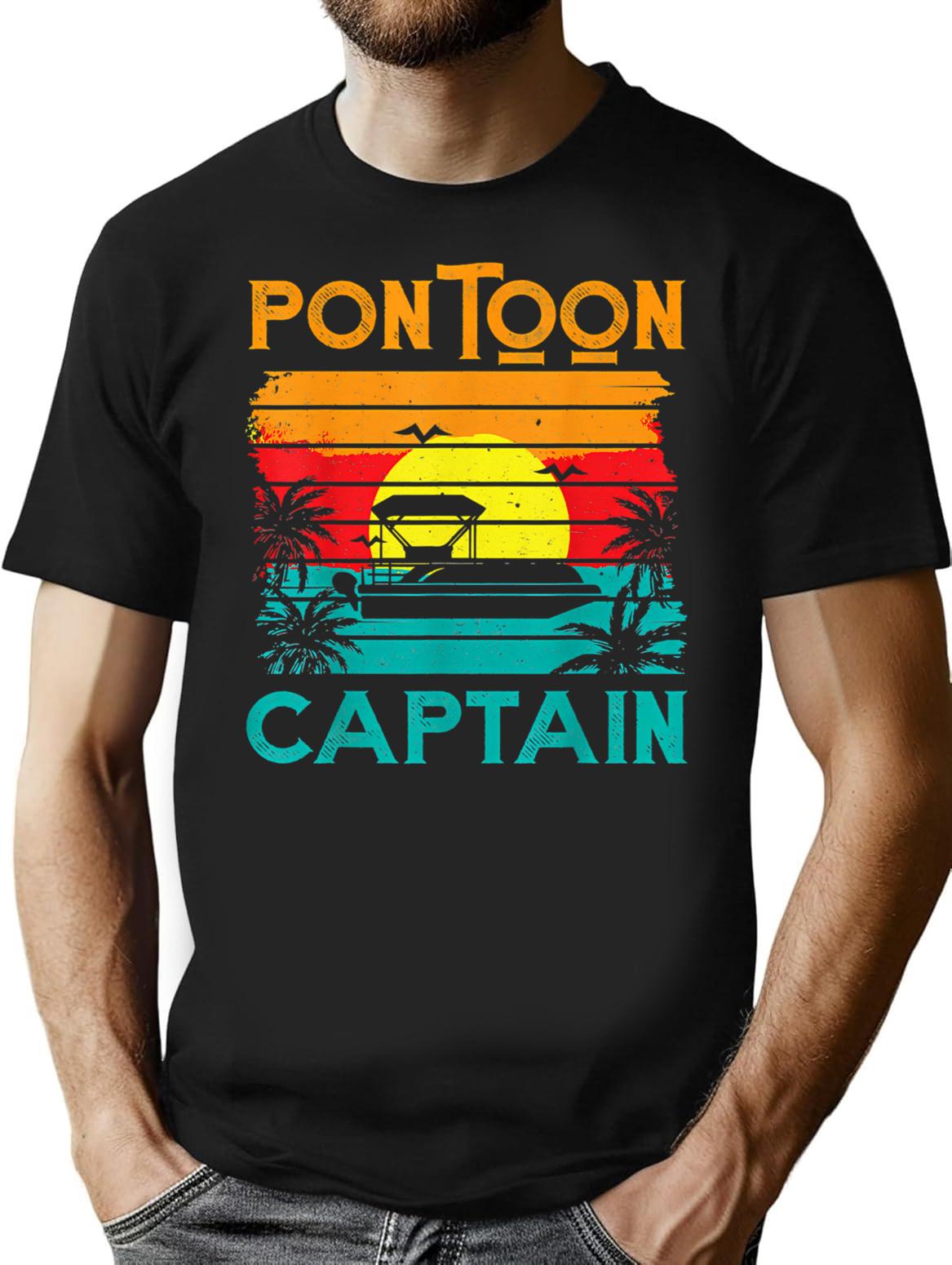 Funny Pontoon Captain Retro Vintage Style Pontoon Boat T-Shirt - Black
