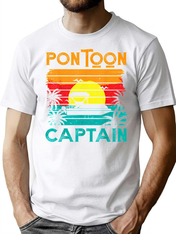 Funny Pontoon Captain Retro Vintage Style Pontoon Boat T-Shirt - White