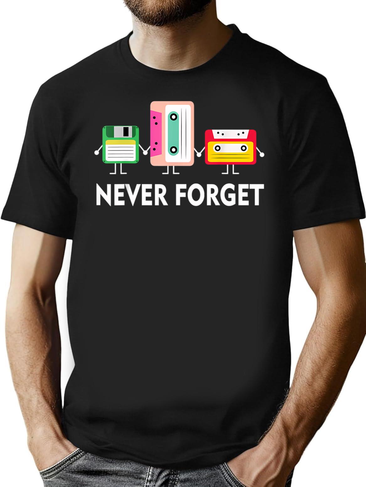 Funny Tech Never Forget Floppy Disk Cassette Tape T-Shirt - Black