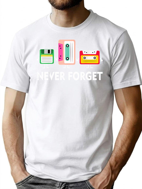 Funny Tech Never Forget Floppy Disk Cassette Tape T-Shirt - White