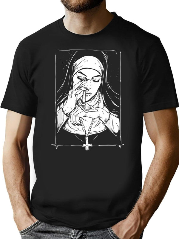 Funny Unholy Drug Nun T-Shirt - Sarcastic Humor Graphic Tee - Black
