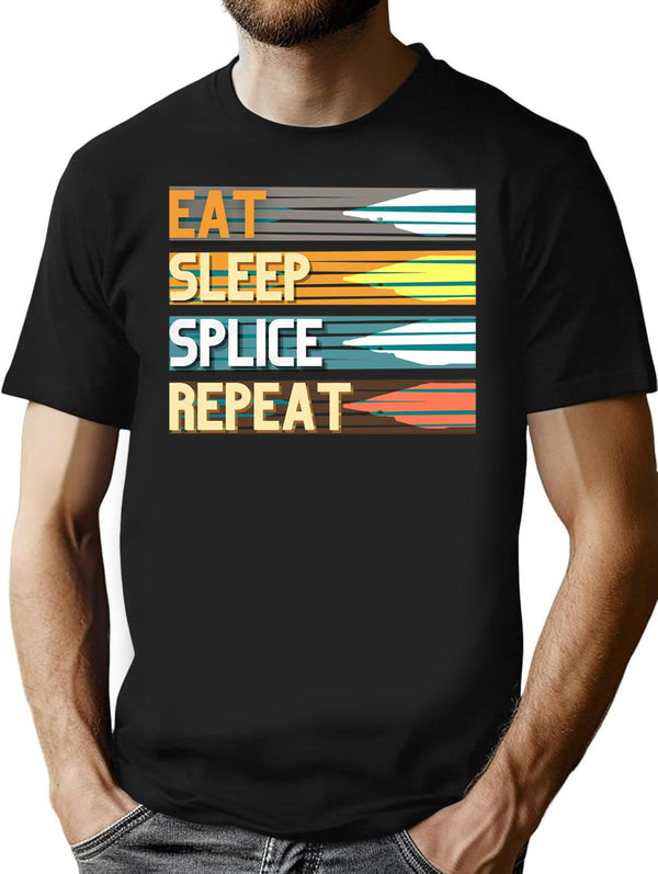 Funny Vintage Eat Sleep Splice Repeat Fiber Optic Cable Splicer T-Shirt - Black