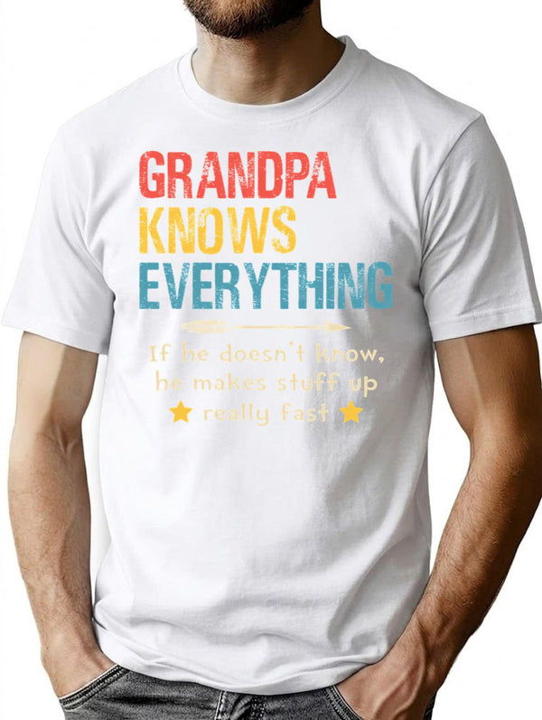Funny Vintage Grandpa Knows Everything Retro Shirt Papa Birthday Fathers Day T Shirt - White