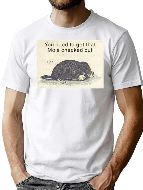 Funny Vintage Mole Drawing T-Shirt - Retro Graphic Casual Tee - White