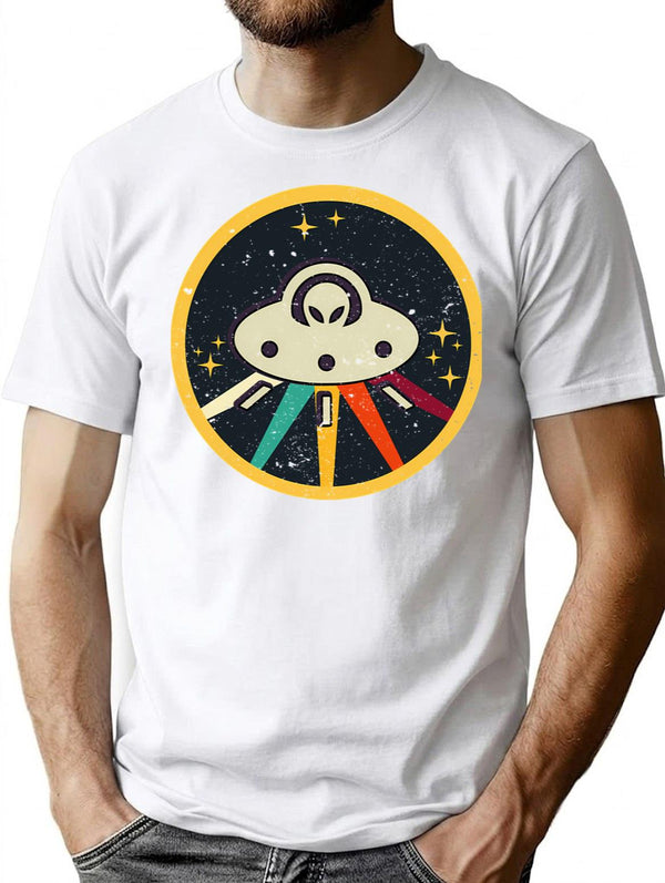 Funny Vintage Retro Ufo T-Shirt - Retro Graphic Casual Tee - White