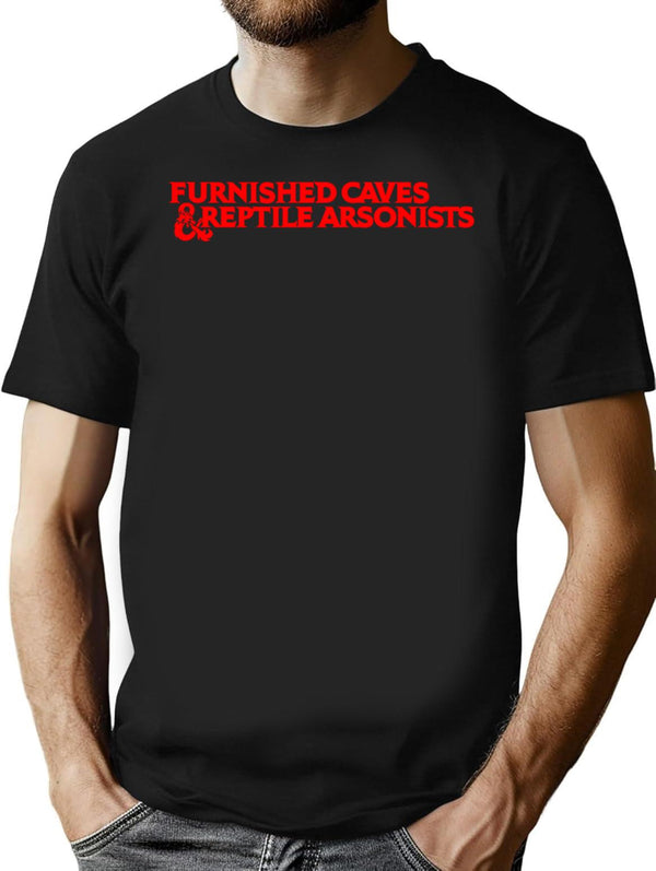 Furnished Caves Reptile Arsonists 5ed T-Shirt - Retro Graphic Tee for Men & Women - Black
