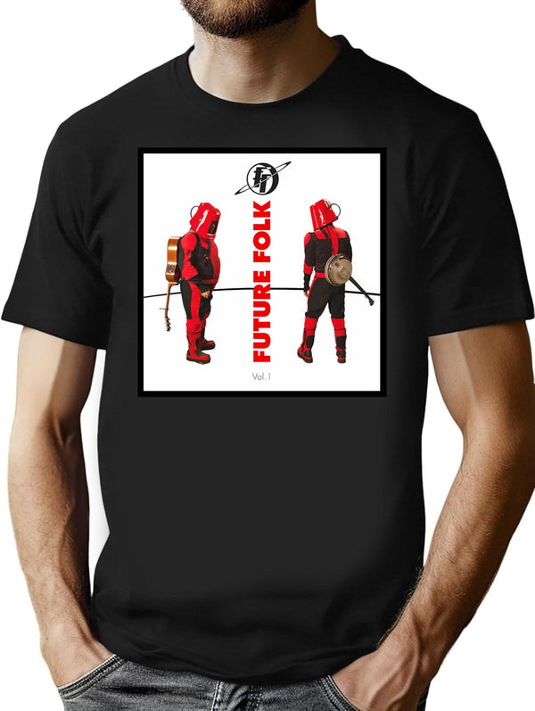 Future Folk Design T-Shirt - Retro Graphic Tee for Men & Women - Black