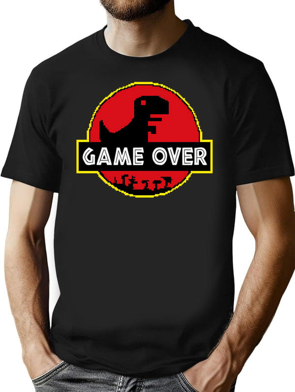 Game Over Video Dino Park No Internet Signal T-Shirt for Men & Women, T-Shirts Graphic Tee - Black