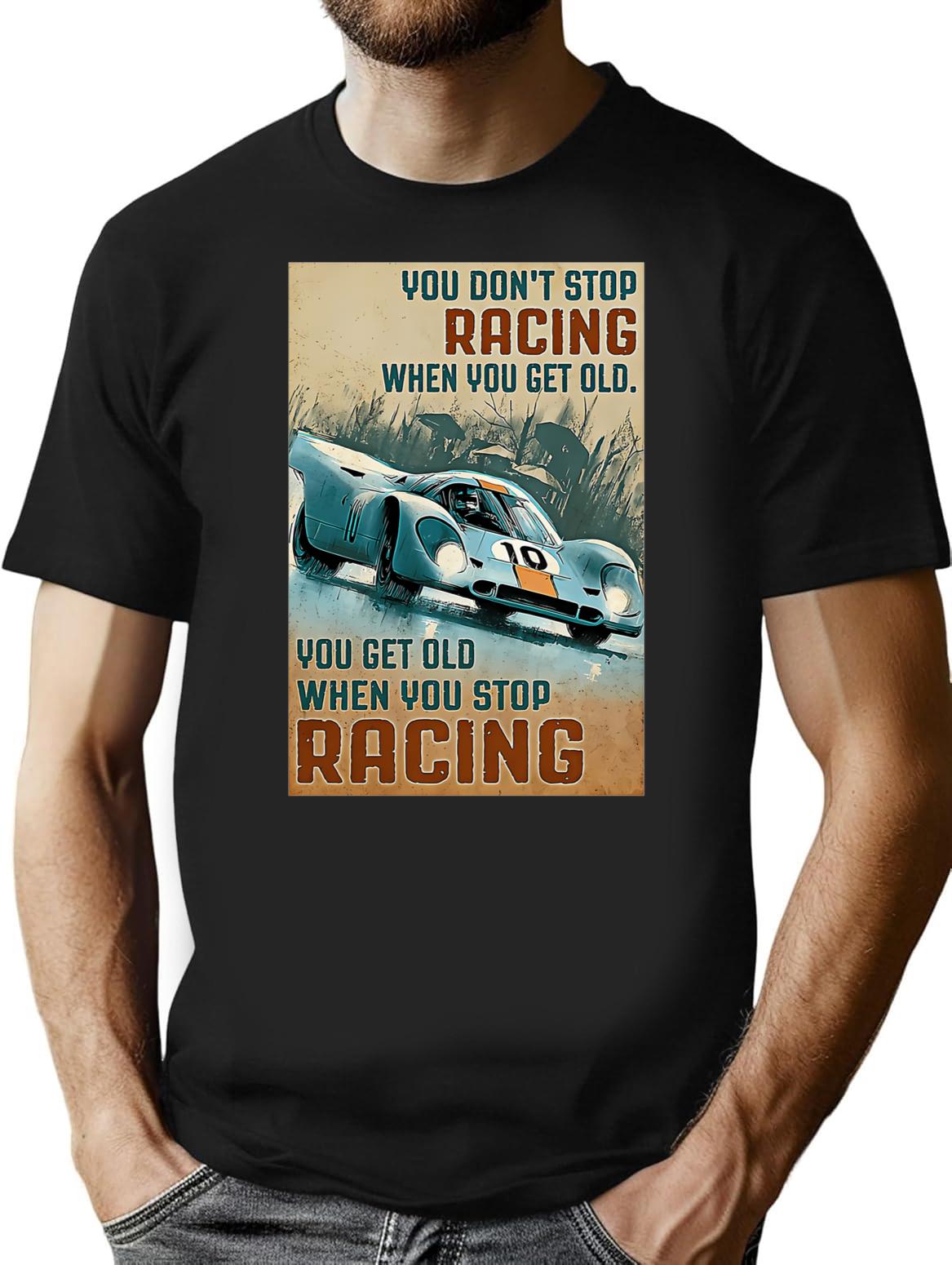 Get Old Car Racing T-Shirt - Retro Graphic Tee for Men & Women - Black