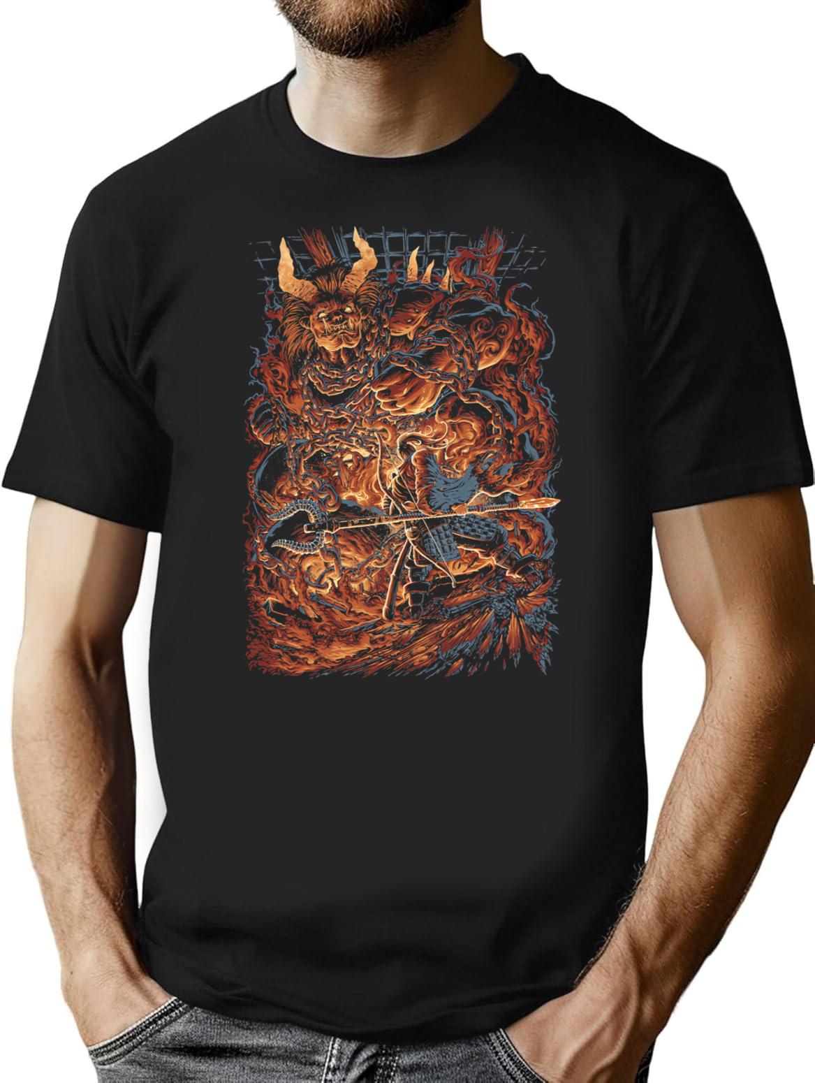 Giant Red Demon T-Shirt for Men & Women, T-Shirts Graphic Tee - Black