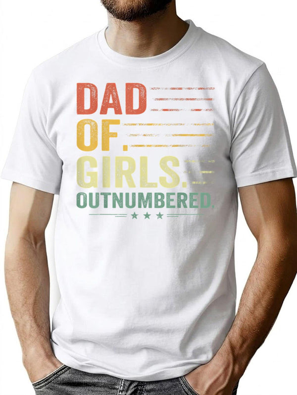 Girl Dad Outnumbered Men Fathers Day Father Of Girls Vintage T-Shirt - White