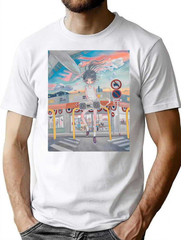 Girl With Radio Aya Takano T-Shirt - Retro Graphic Tee for Men & Women - White