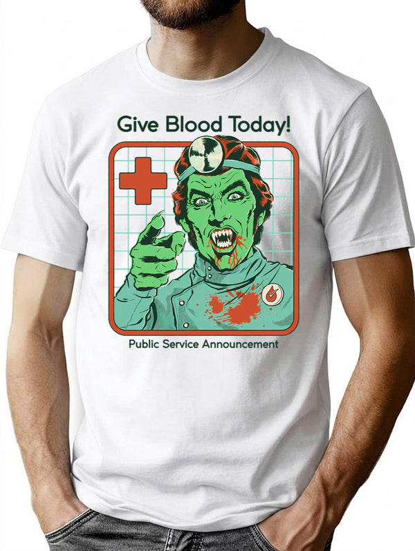 Give Blood Today T-Shirt - Retro Graphic Tee for Men & Women - White
